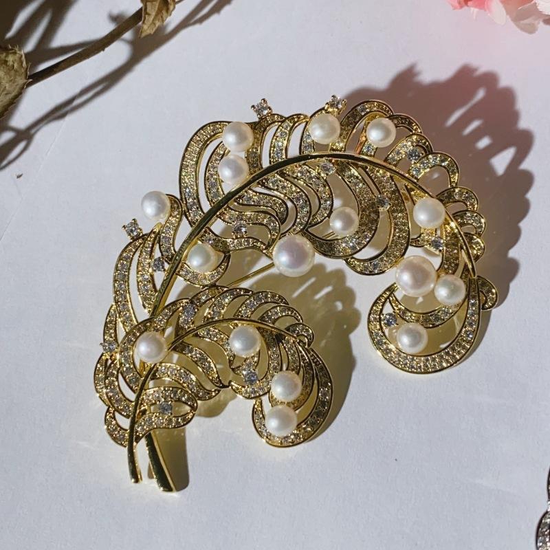 Natural Pearl Feather Brooch