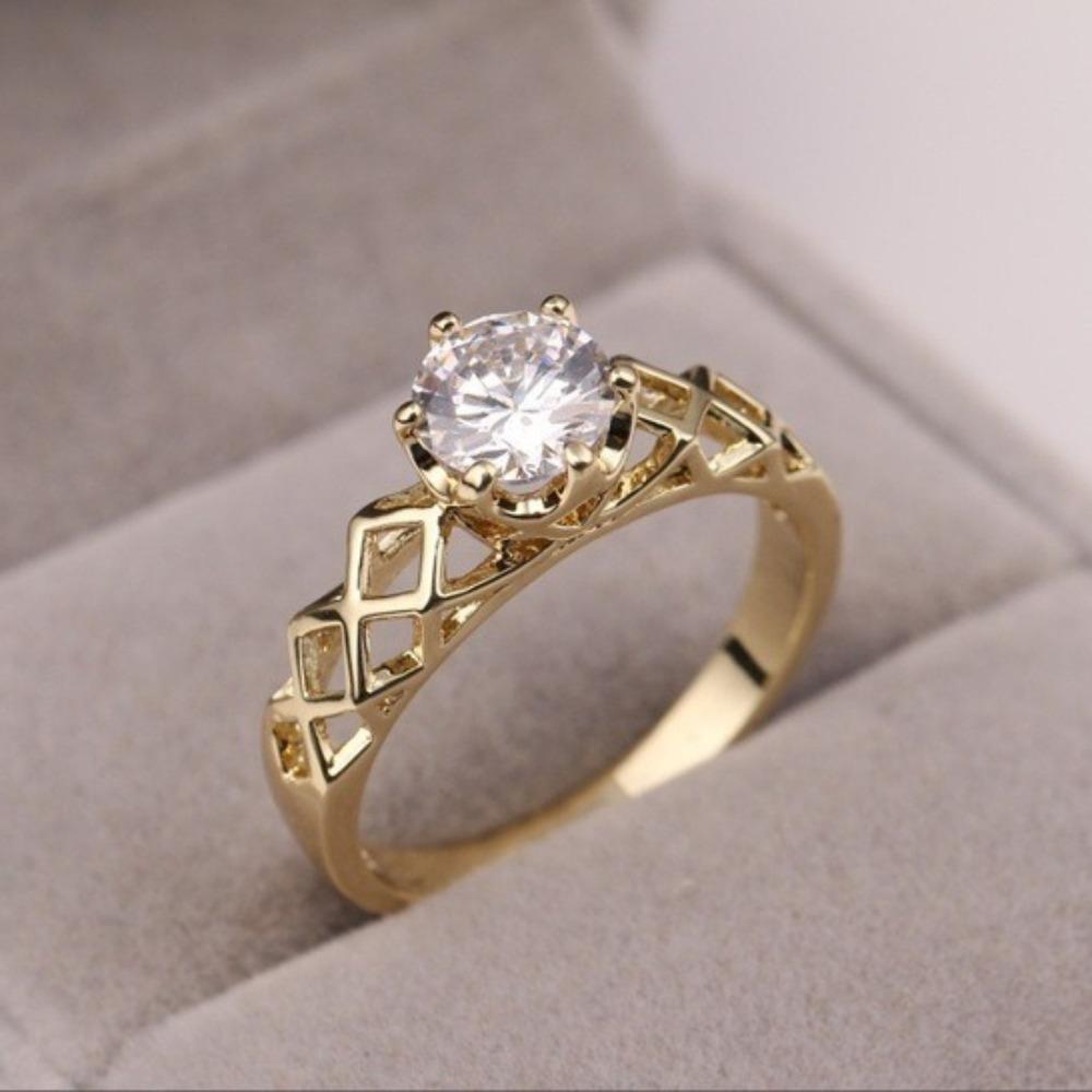 

18k Gold Plated Zircon Rings for Women Fashion Engagement Wedding Band Cubic Zirconia Jewelry no. 6 золотой