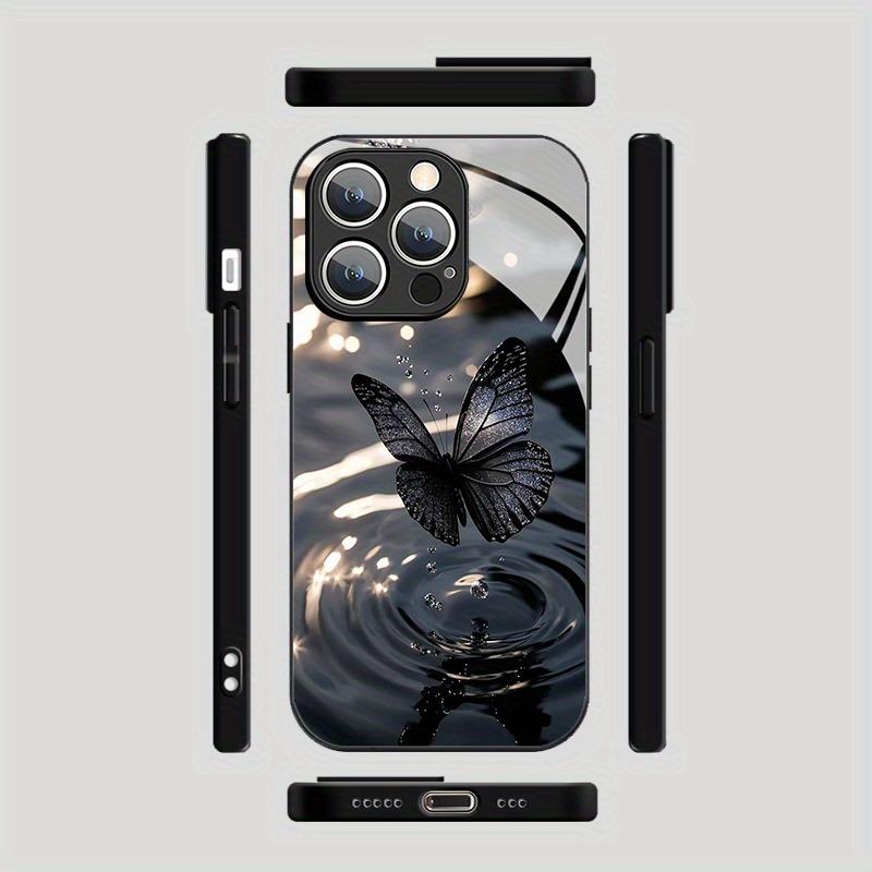 Premium Schwarzes Schmetterlingsmuster Gehärtetes Glas Handyhülle Für iPhone 17 16 15 14 13 12 11 Pro Max 17Air 16E 7 Plus XR XS X Hülle
