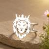 Dawapara Lion Head Ring Adjustable Norse Animal Totem Ring Strength Talisman Wedding Band Stainless Steel Jewelry