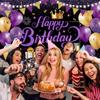 Purple Gold Birthday Banner Happy Birthay Party Decorations for Women, Large Happy Birthday Backdrop Banner Sign, Black Purple Birthday Party Decor