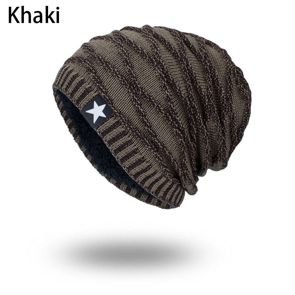 

Женская и мужская шапка-бини с флисовой подкладкой, зимняя теплая вязаная шапка, шапка-чулок хаки