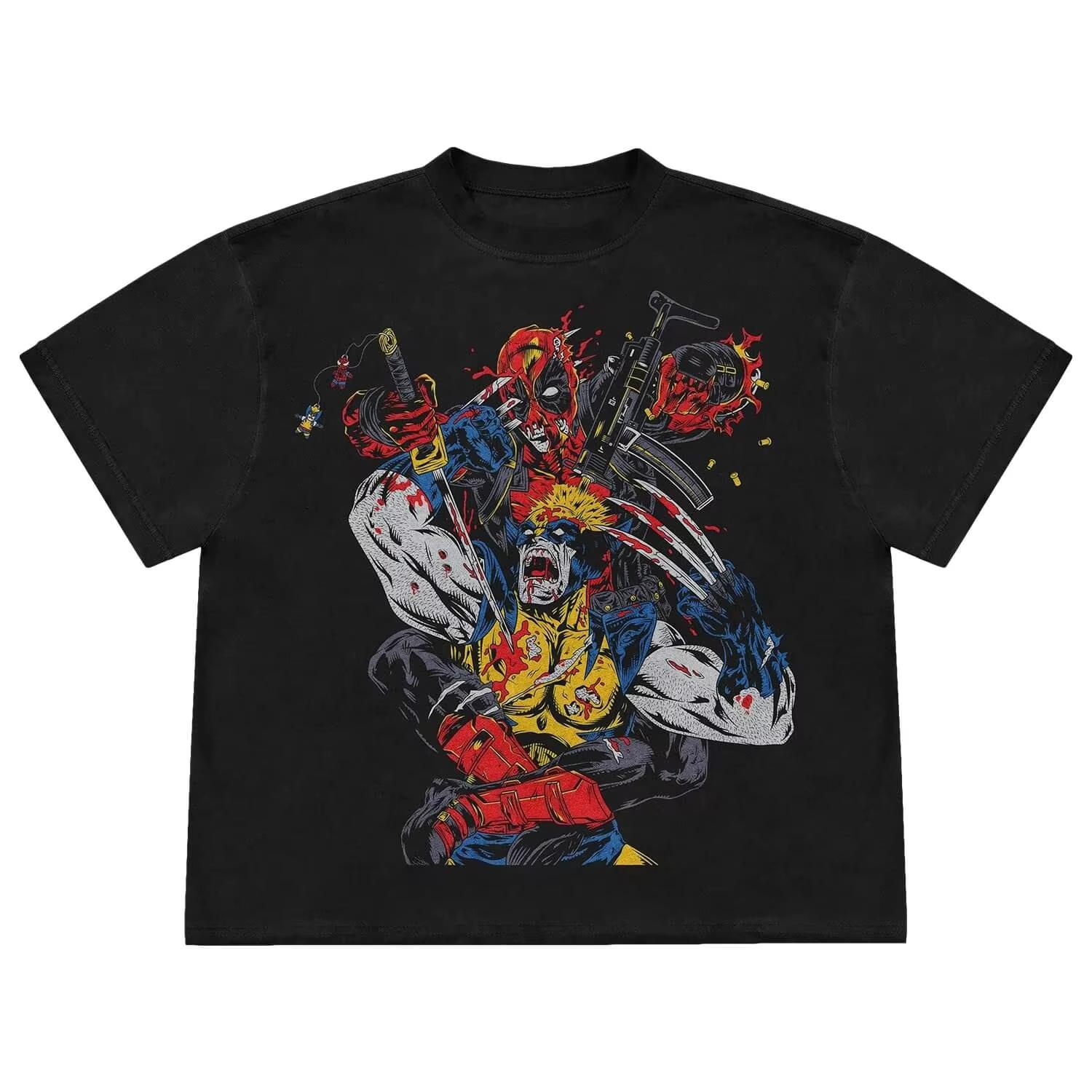 

Marvel Deadpool Marvel Deadpool and Wolverine Printed Cotton Short Sleeve T-Shirt Unisex Street Loose Winter Innerwear S