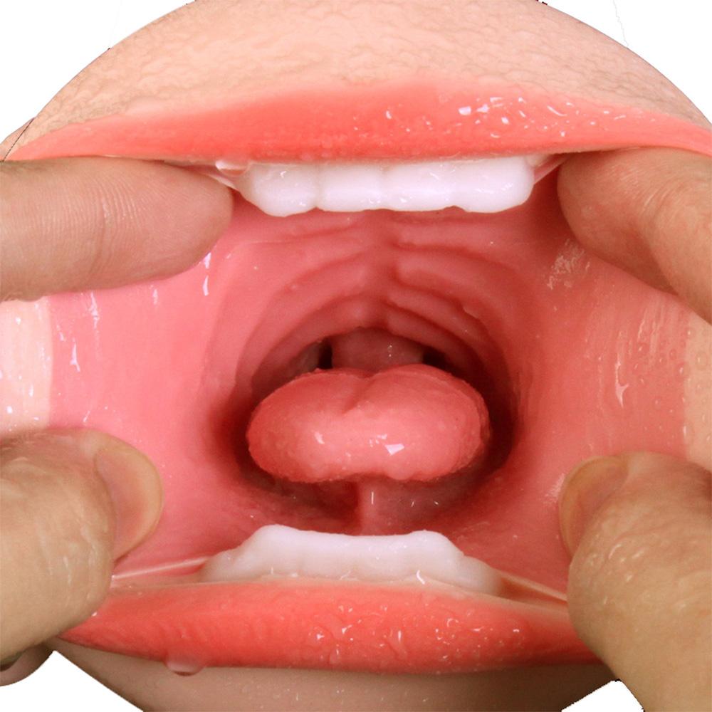 Realistisk Oral 3D Deep Throat med tungetenner Kunstig vagina Mannlig onanist Realistisk fitte Oral Sexleketøy for menn