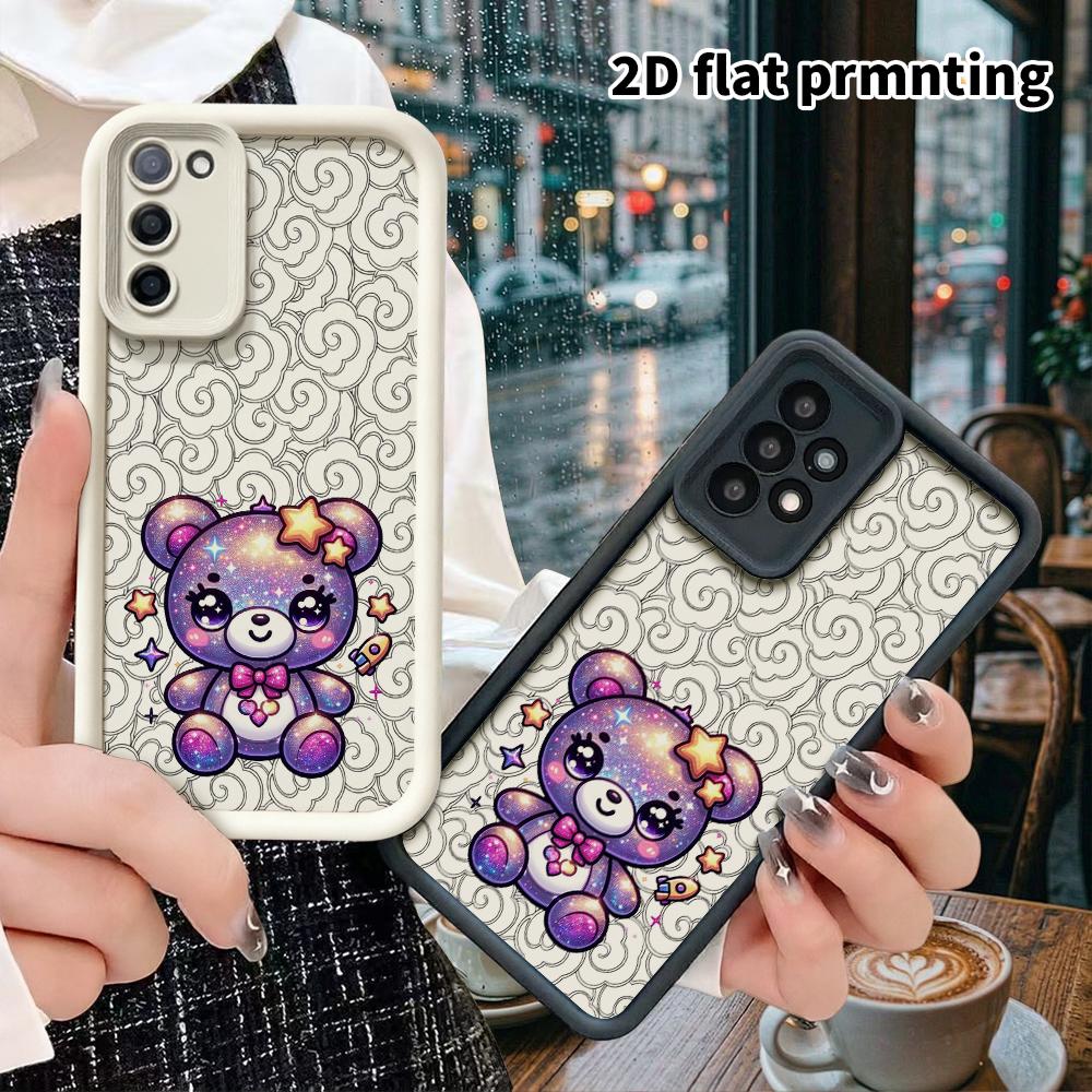 Phone Case: 2D Flat Samsung Galaxy A34 A35 M05 M06 S20 S22 S21 FE Plus 5G Protective Case, Purple Galaxy Teddy Bear, Christmas and Halloween Gift