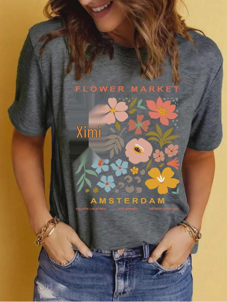 Women's Summer Patterned Round Neck Short-Sleeve Casual T-Shirt