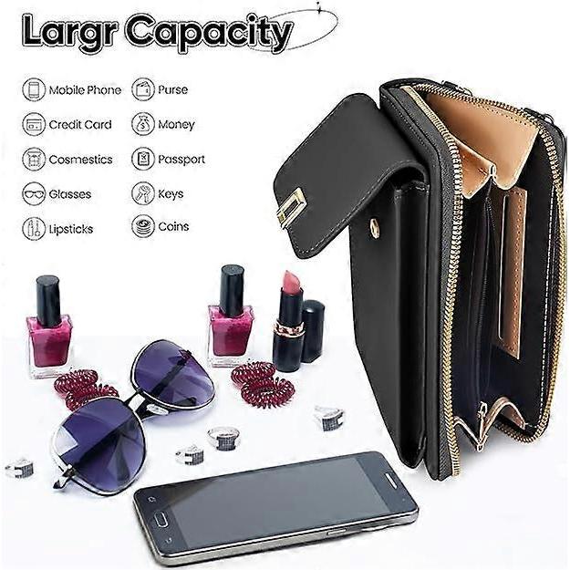 Crossbody Bag For Women, PU Leather Phone Bag, Waterproof Crossbody Mobile Phone Bag with Long Strap Zippered Card Slot