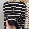 Fashion Zipper Cardigan Striped Sweaters Women Autumn Winter Casual Printed Knit Jackets Long Sleeve Simple Sweaters Slim Fit Clothing