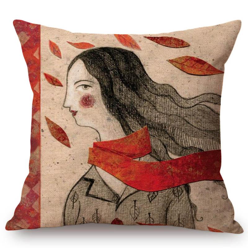 Modern Art Abstract Elegant Lady Hand Writting Sketch Cotton Linen Sofa Throw Pillow Case Nordic Lovely Girl Chair Cushion Cover