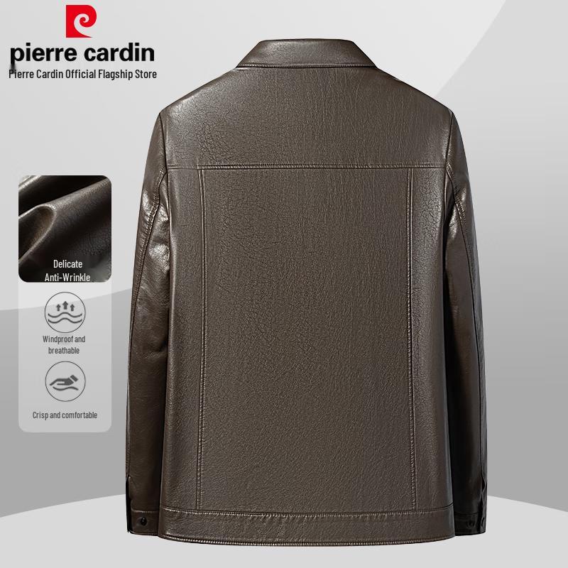 Pierre Cardin Men's Business Casual Lapel Leather Jacket