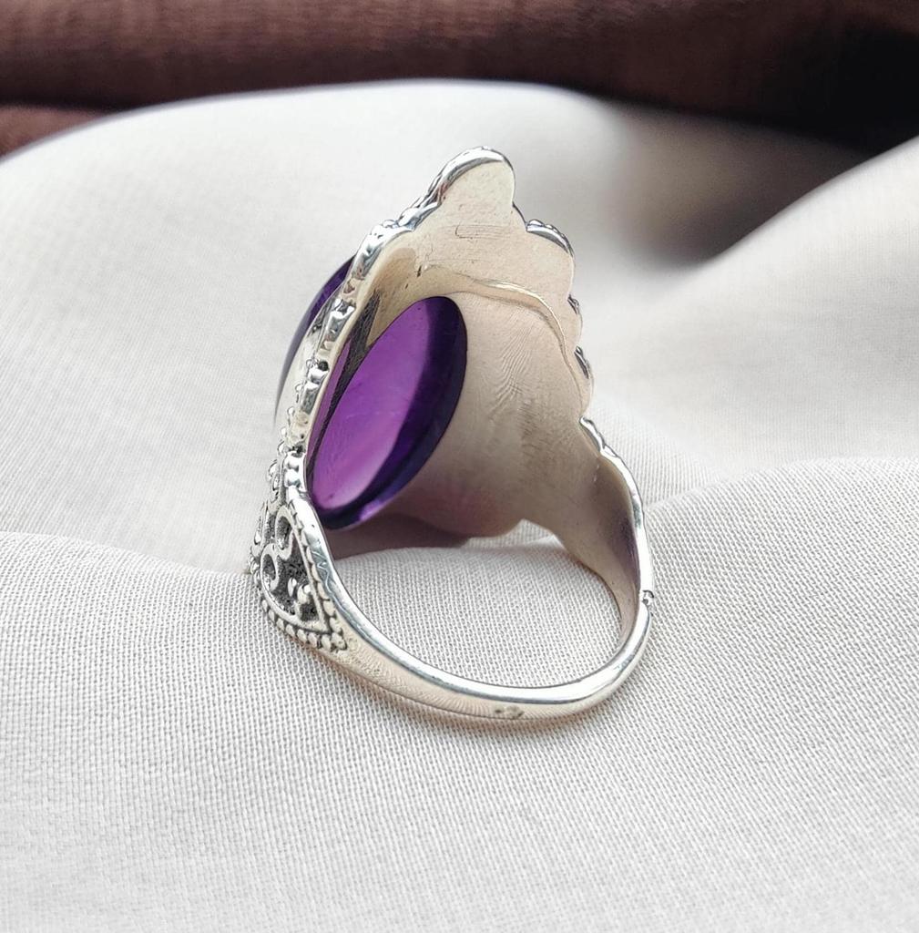 Amethyst Statement Ring: Oval Purple Gemstone, 925 Sterling Silver