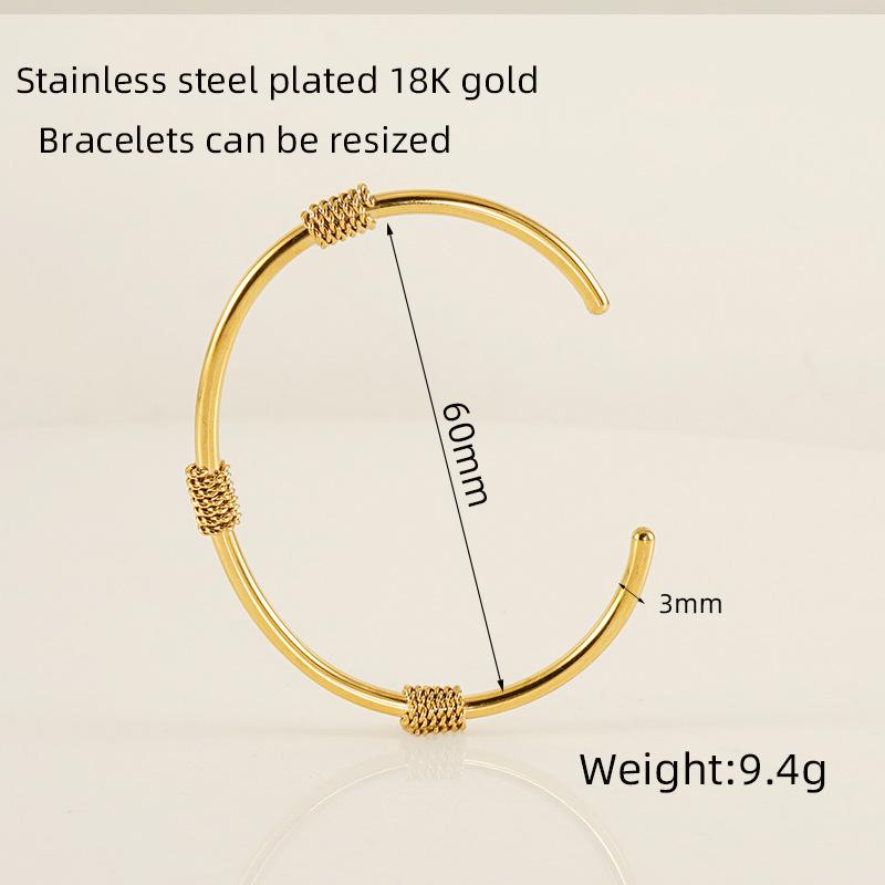 Retro Titanium Steel Adjustable C-Shaped Bangle - European & American INS Style Stainless Steel Women's Bracelet