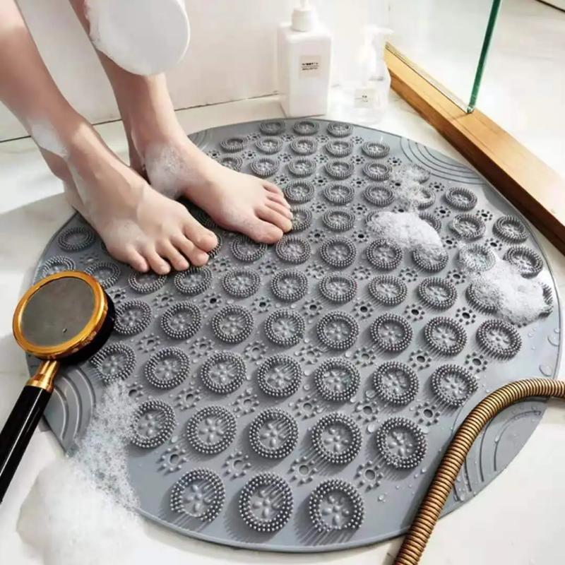 Bathroom Mat Anti-slip Sucker Round TPR Bath Mat with Drain Hole Silicone Bathing Rugs Foot Massage Pad Bathtub Soft Shower Mat