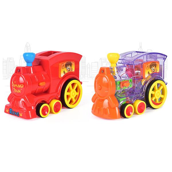 Elektrischer Domino-Zugwagen, automatische Einrichtung, 60 Stück, bunte Kunststoff-Dominosteine, Spielzeug, Lernspielzeug, Kindergeschenk