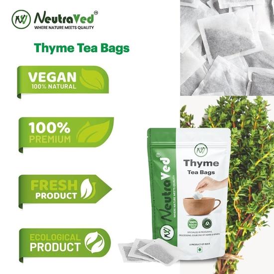 NeutraVed Premium Thyme Leaves - 40 Tea Bags | Thyme Tea Bags In Reusable Zipper Pouch | Fresh, Dust-Free with Distinctive Taste and Aroma | Pack of 1