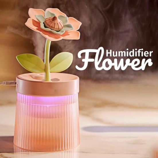 Luftbefeuchter mit großer Kapazität USB Blumenform Doppelspray Geräuscharm Automatische Abschaltung Luftbefeuchter Ätherisches Öl Diffusor mit Licht