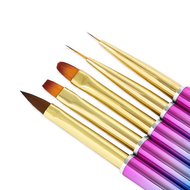5pcs Nail Art Metal Handle Acrylic UV Gel Extension Builder Petal Flower Painting Drawing Brush Manicure Tools