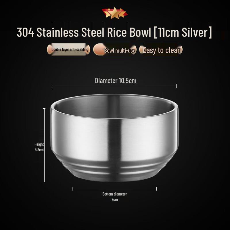 

ZISIZ 304 Stainless Steel Double-Layer Rice Bowls with Lids (Set of 3)