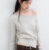 ATELIER NAIN (T-7310)Wool Solid One Off Shoulder Strap Knit