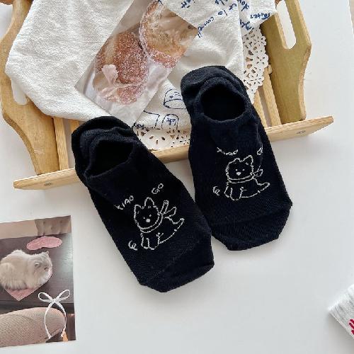 Cartoon Dog Cute Sock Slippers Cotton Thin Breathable Summer Invisible No Show Socks Silicone Non-slip Low Cut Ankle Boat Socks