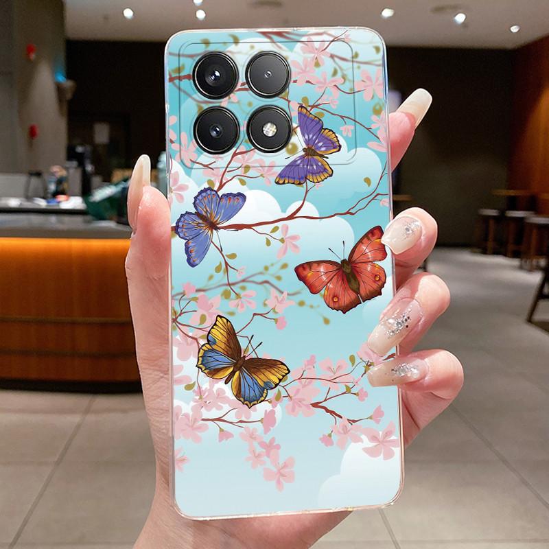 Phone Case For Poco F6 Pro Redmi K70 Pro K70E Case Aesthetic Shell Luxury Fashion Butterfly Flowers Soft TPU Back Clear Cover