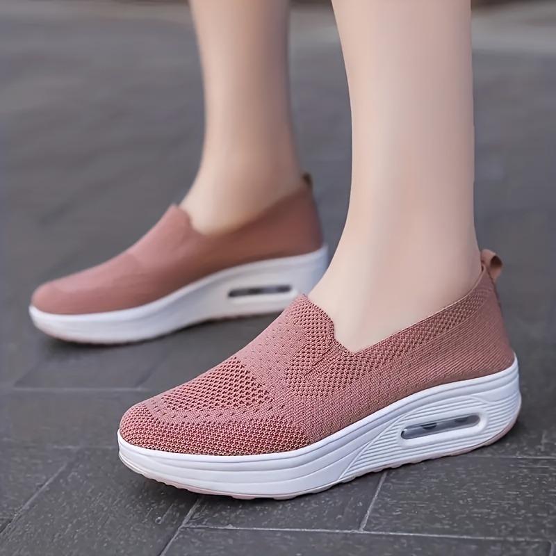 2025 Large Size Women's Shoes Solid Color Breathable Flyknit Shoes One Foot Stirrup Women's Sneakers Sock Mouth Casual Shoes