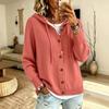 Women Loose Thick Knit Hooded Drawstring Button Cardigan Sweater