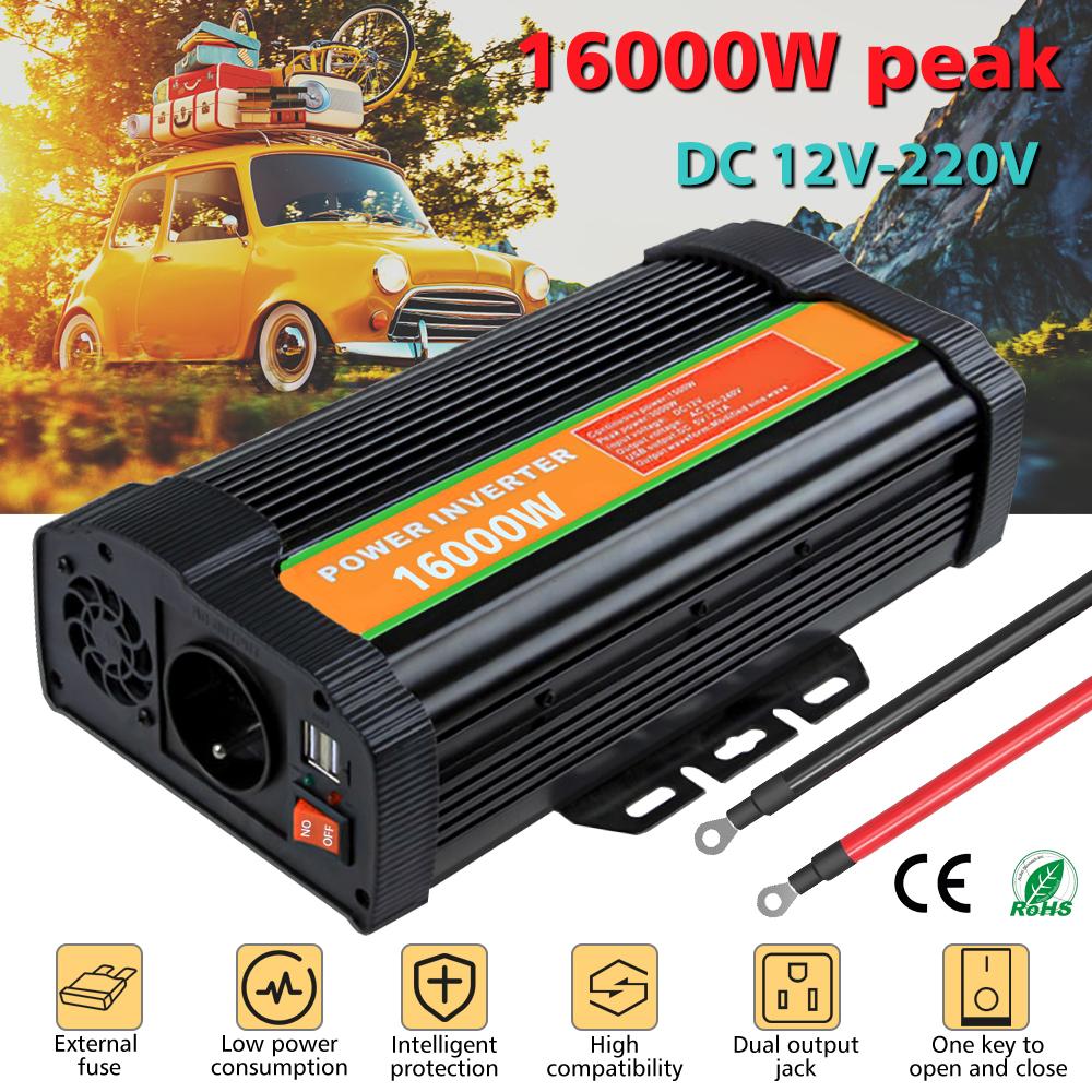 1600W Pure Sine Wave Inverter  DC 12V To 110V AC  Converter and Peak Power 3000W Car Inverter with 2.1A Dual USB Ports Quick
