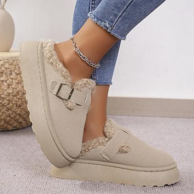 Fashion 2024 Fashion Autumn and Winter Plush Buckle Warm Cotton Slippers Casual Large New Women's Shoes