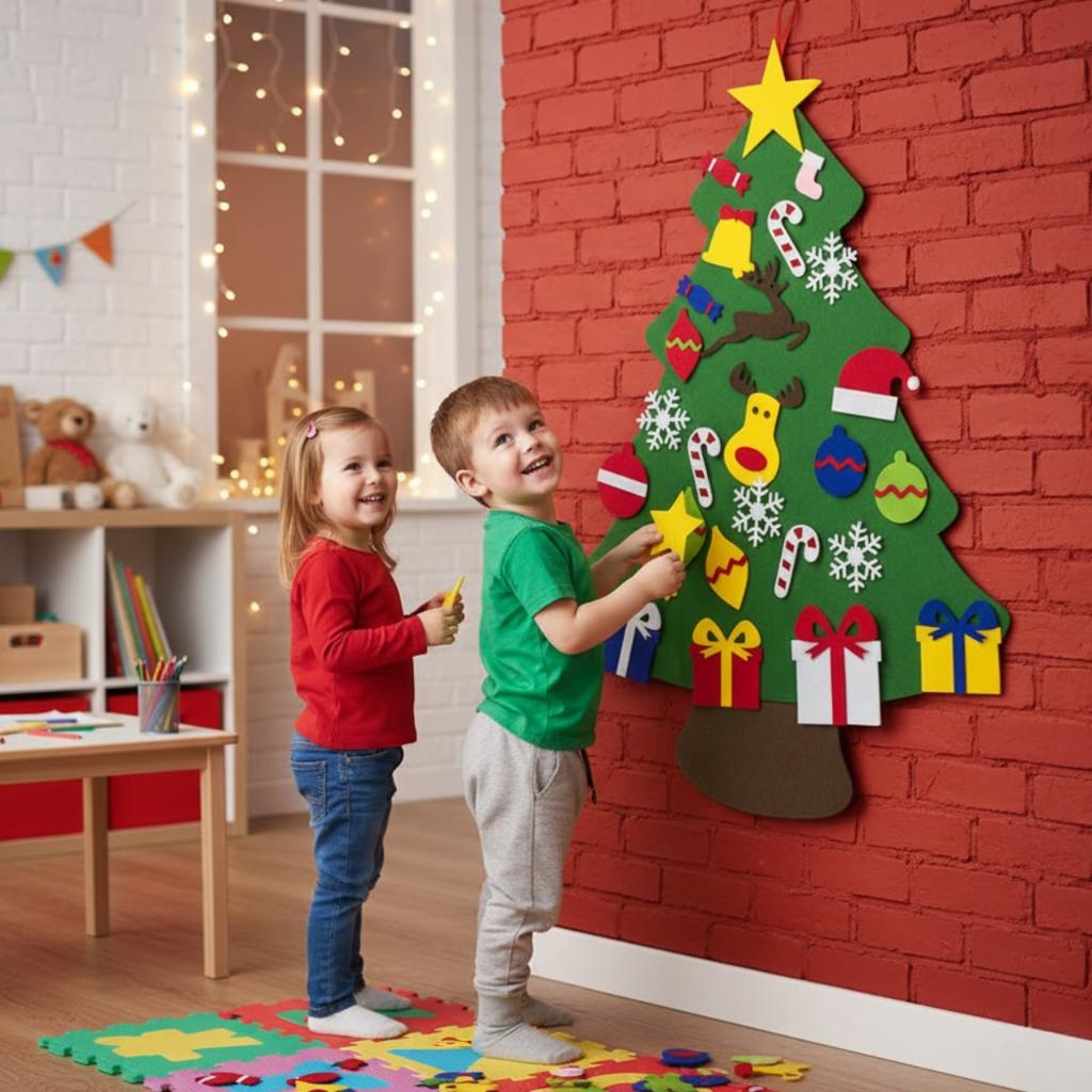 Felt Christmas Tree with Turnip Decorations for Children, Artificial Felt Christmas Decorations, Diy