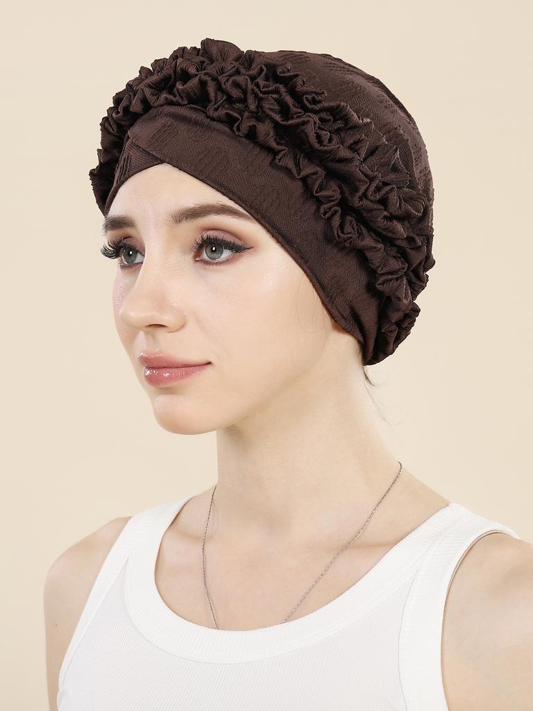 Crossed Forehead Flowers Turban Cap Solid Color Women Hijabs Islamic Chemo Cap Head Scarf Ladies Head Wrap Cover Hijab Scarf