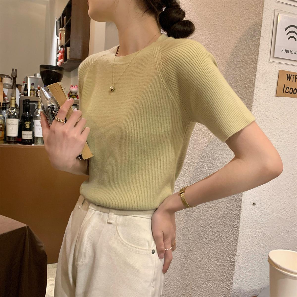 

Нижняя футболка для женщин, летняя тонкая свободная рубашка с круглым вырезом и коротким рукавом, трикотаж One Size светло-зеленый