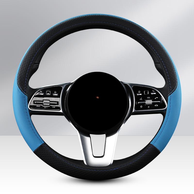 

Кожаный чехол на руль автомобиля 38 см, автомобильные чехлы на руль в спортивном стиле, противоскользящие, устойчивые к царапинам, чехлы на руль