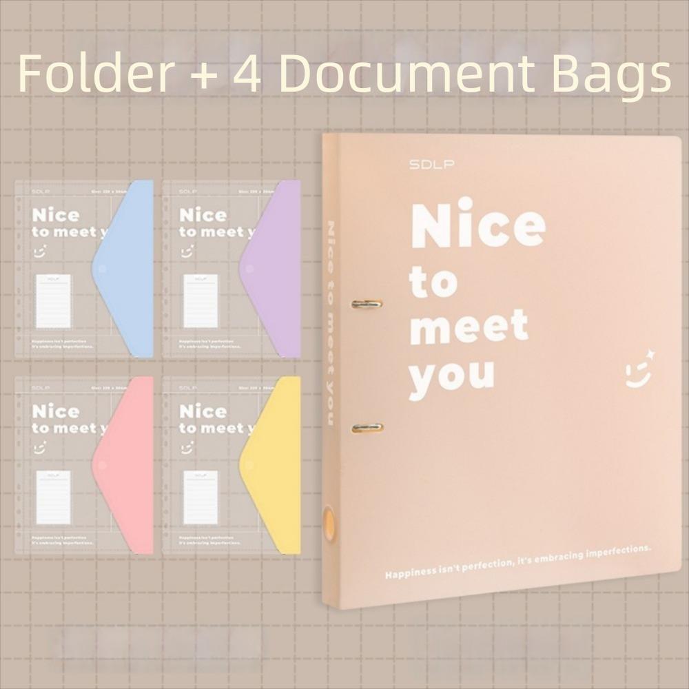 Detachable A4 File Folder Large Capacity 2 Hole Binder Folders Loose Leaf File Bag Set  Students розовый