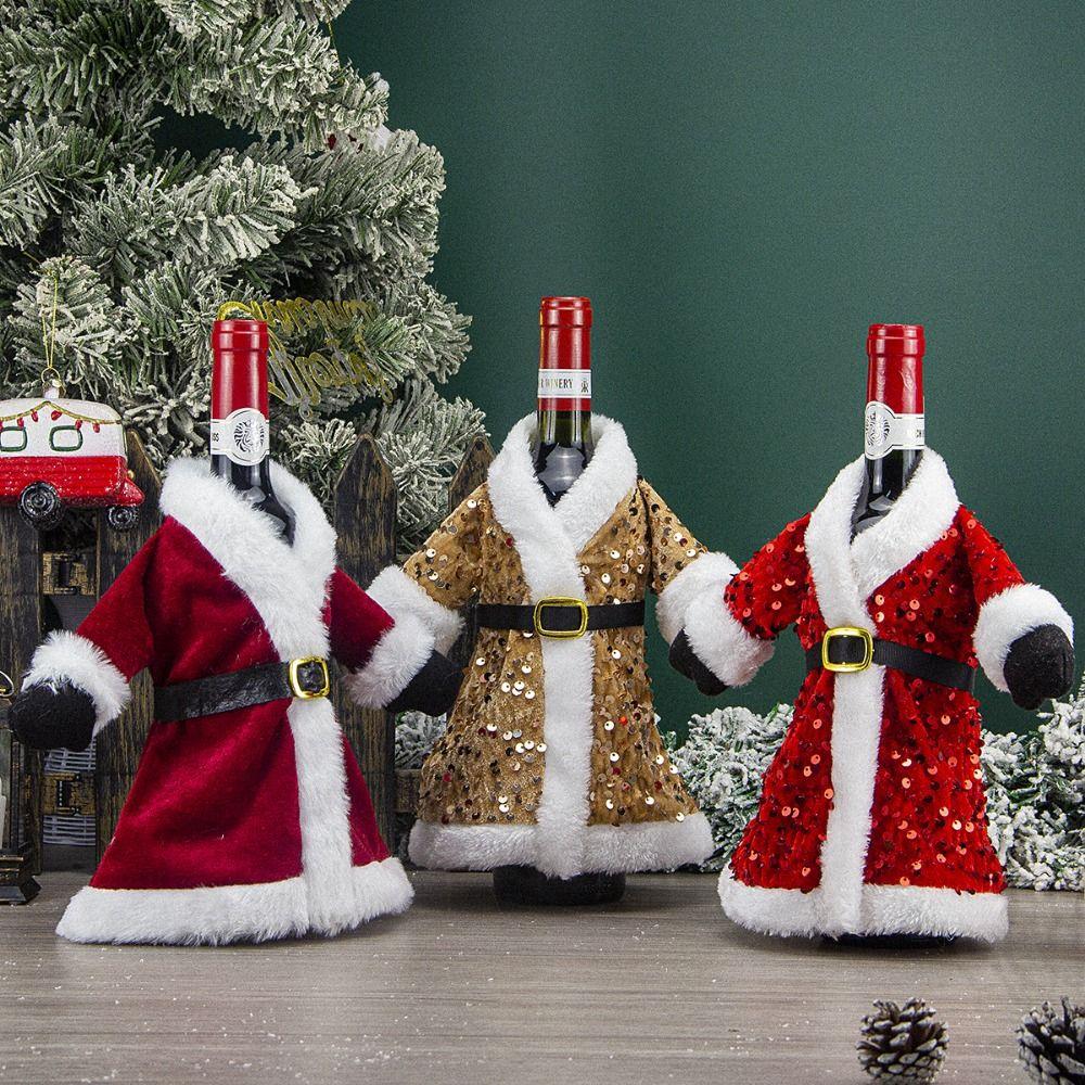 Portable Glitter Plush Wine Bottle Set Santa Claus Wine Pouch Gift Champagne Wine Bag  Party Favors
