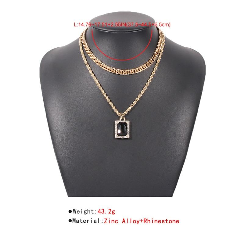 Retro Doppelschichtige Kristallanhänger Halsketten Einzigartiges Design Minimalistischer Einfacher Stil Verdrehte Goldton Kette Choker Vintage Anhänger