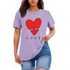 Ladies' Loose Comfortable Casual Fashionable Heart And LOVE Character Pattern Printed Round Neck Short Sleeved Shirt