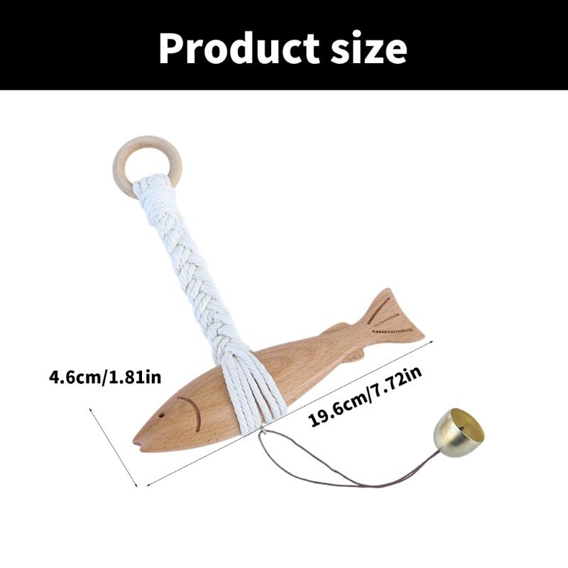 Car Ornament Wooden Fish Door Pendant Charm with Bells Wall Art Hangable Chimes Doorbell Decoration for Car Interior