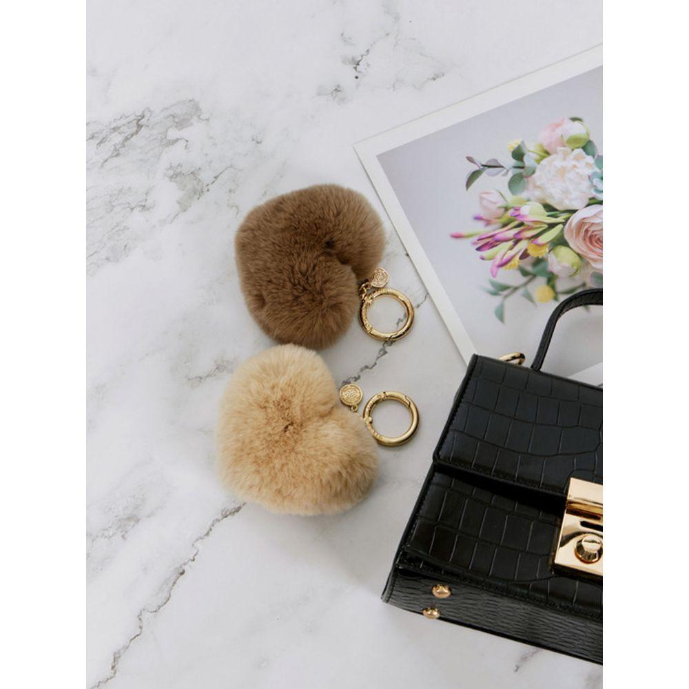 MAIA Rabbit Fur Heart Keychain & Charm - Light Brown