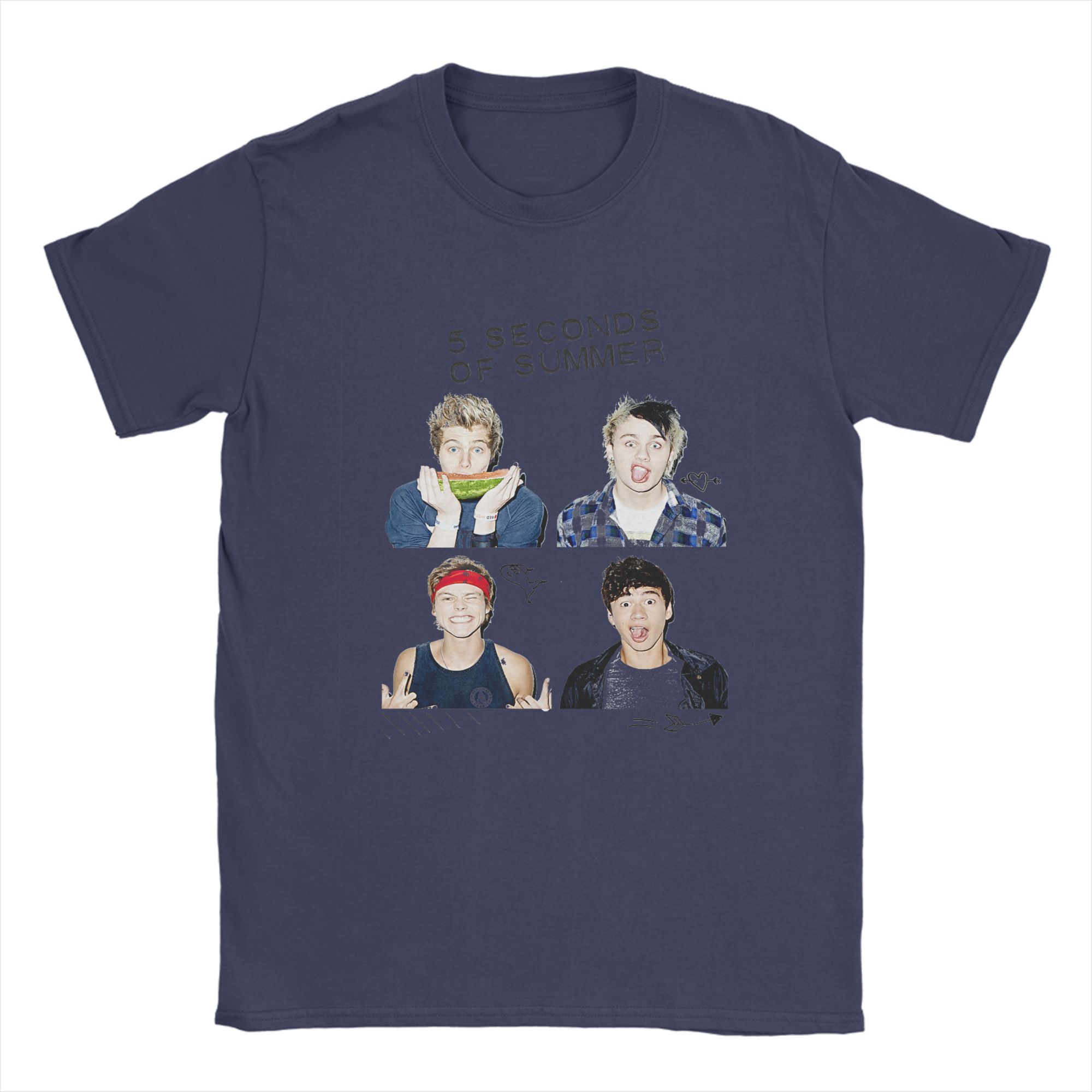 

5 Seconds of Summer 5SOS T Shirts for Men Pure Cotton Funny TShirts Round Neck Tees Short Sleeve Tops Gift Idea 4XL