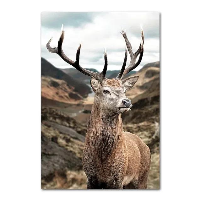 Nordic Natural Landscape Canvas Print Posters Animal Cow Deer Lake Snow Mountain Forest Railway Wall Art Decor Pictu