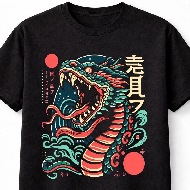 Japanese Sea Dragon Serpent Kanji Anime Graphic Unisex TShirt S