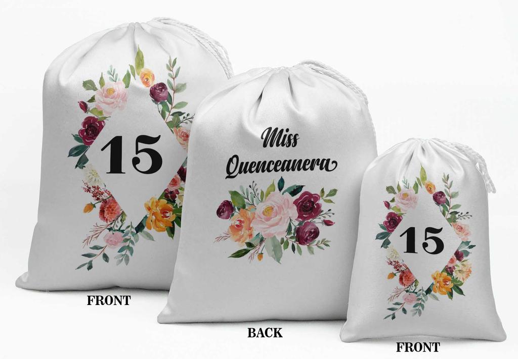 Darling Souvenir Purple Floral Quinceanera Party Supplies Drawstring Pouches Favor Bags 15