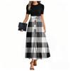 Women's Fashion Casual Belted Short Sleeve Round Neck Geometric Splicing Elegant Temperament Dresses
