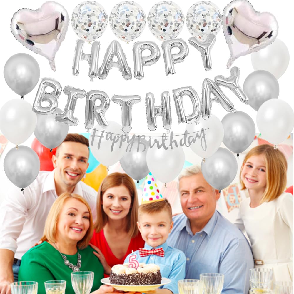 Glanvio Birthday Decoration Set Balloons Garland Confetti Crown Unisex Silver Stylish Celebration Party Anniversary