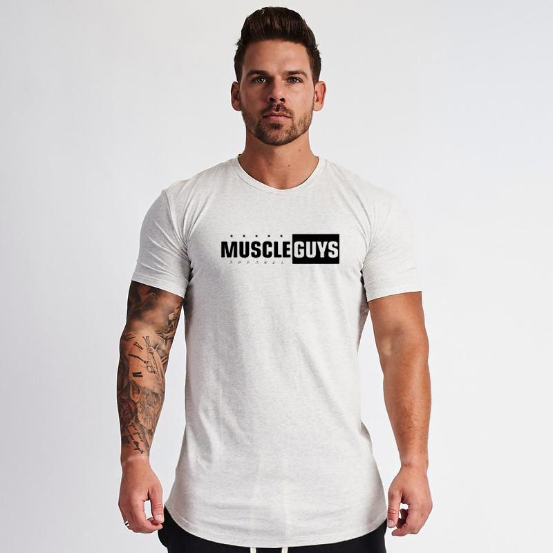 Gym Fitness Muscle Breathable Clothing Summer Cotton Short Sleeve Slim Fit T-shirts Gyms Bodybuilding Mens Casual Sport Shirts
