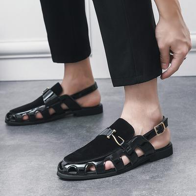 Sandali a sacchetto estivi traspiranti con foro per la punta scarpe da spiaggia casual da uomo con fibbia scarpe in pelle 1220-1