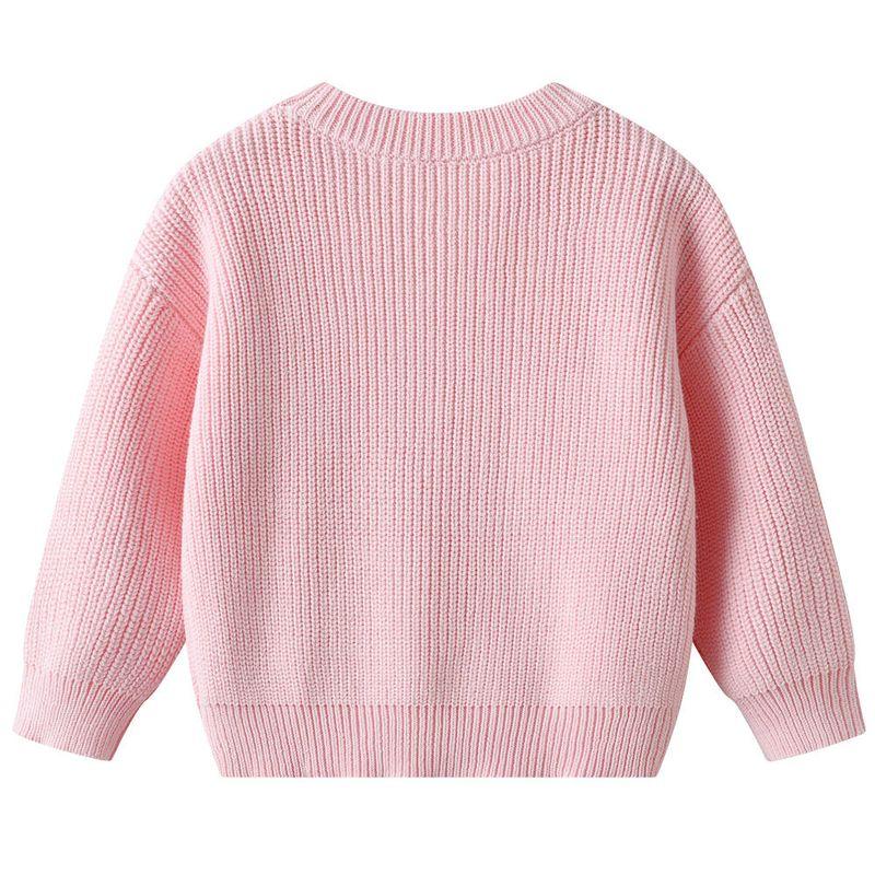 Autumn and Winter Children's Knitted Sweater, Cute Handmade Floral Cardigan for Girls, Long-Sleeved Round-Neck Jacket