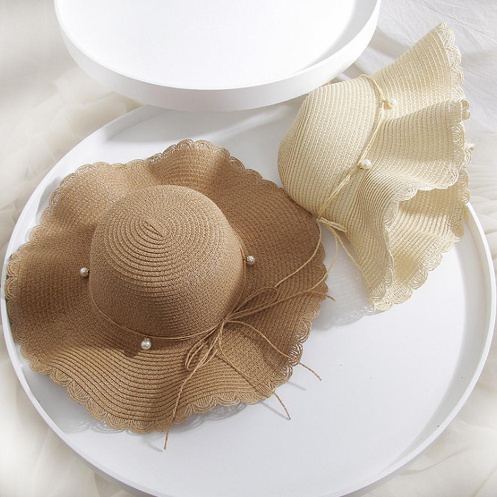 Women Summer Folding Sunscreen Wide Brim Cap with Bowknot for Seaside Beach