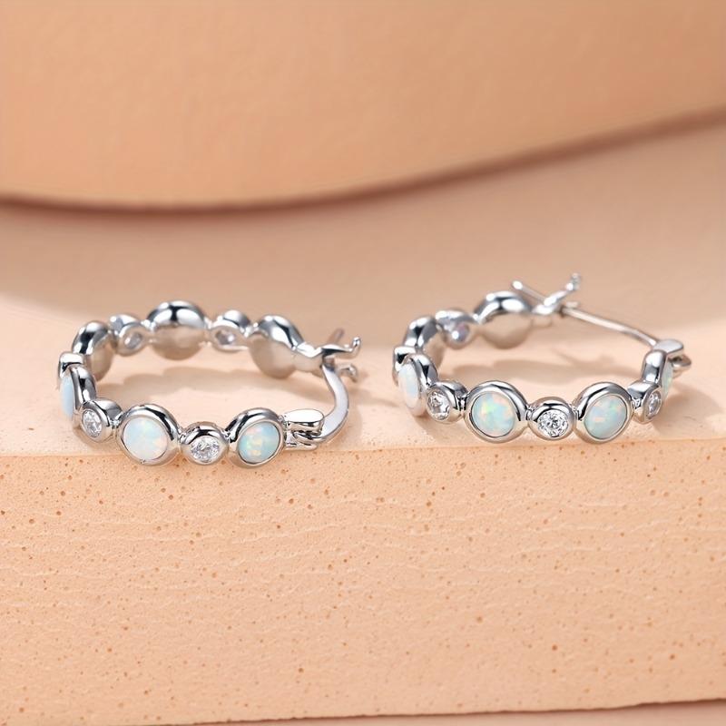 Retro Elegant Style Hoop Earrings For Women Opal Shiny Cubic Zirconia Crystal Pendientes Fine Jewelry Gifts